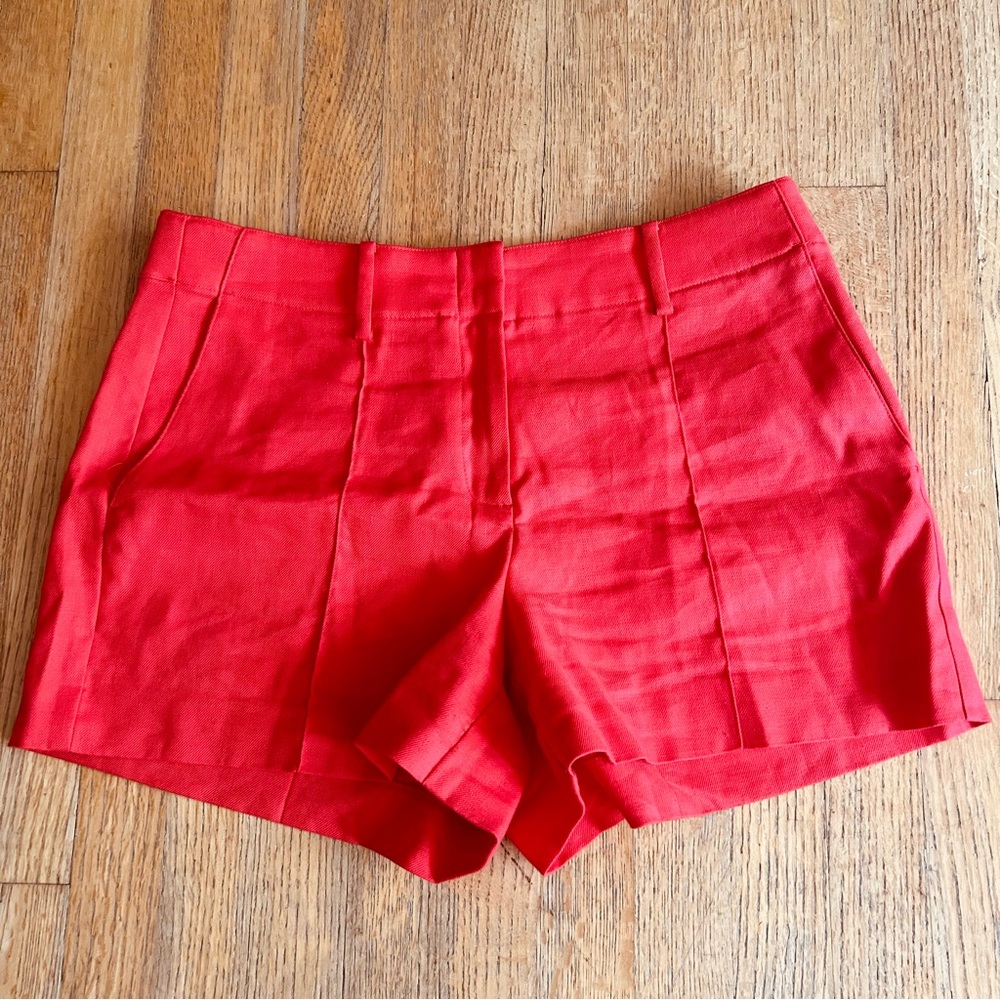 J Crew Coral Red Pintuck Suit Short in Stretch Linen Blend Shorts, Size 12